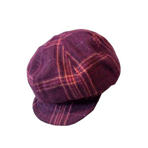 Billabong Newsboy Hat Wool Polyester One Size Adult Maroon Plaid Tartan Crimson - Picture 1 of 7